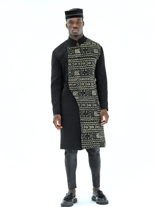 Veste Asymétrique Bogolan Noir et Blanc