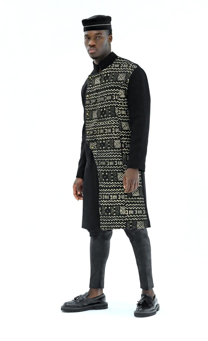 Veste Asymétrique Bogolan Noir et Blanc