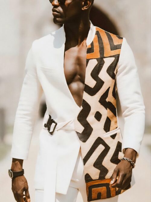 Veste signature en Lin et Raphia Kuba du Congo – Édition Limitée