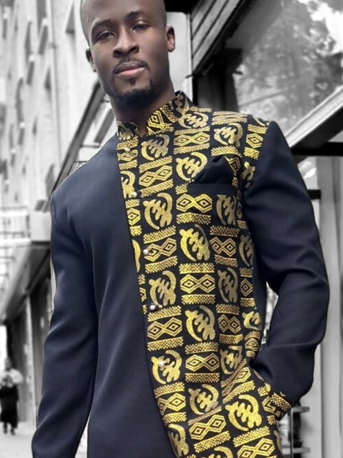 Chemise "Afro King" – Noir & Or Royal