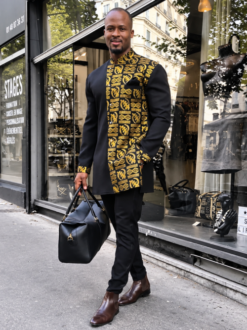 Chemise "Afro King" – Noir & Or Royal