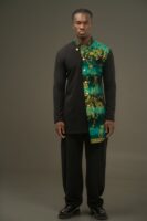 Chemise Asymétrique Noir & Vert Émeraude – Élégance Contemporaine