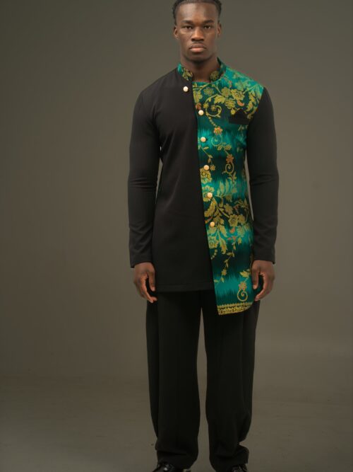 Chemise Asymétrique Noir & Vert Émeraude – Élégance Contemporaine