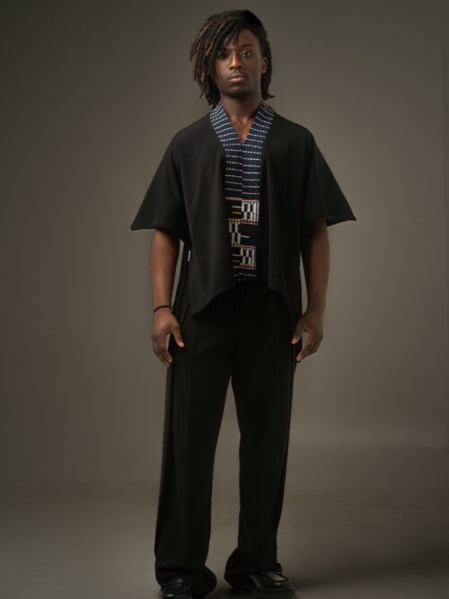 Chemise Kouamé — Tissu Baoulé & Crêpe Noir