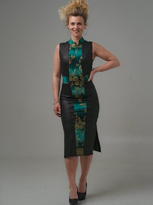 Robe Zuri — Simili-cuir & Wax Émeraude