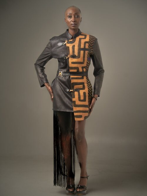 Veste-Robe Femme ·LOBIKO Simili-Cuir & Raphia · Pièce Unique