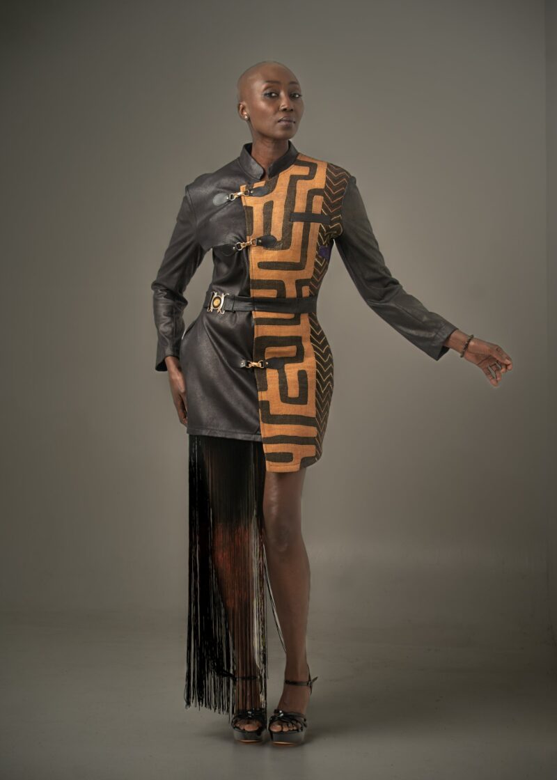 Veste-Robe Femme ·LOBIKO Simili-Cuir & Raphia · Pièce Unique