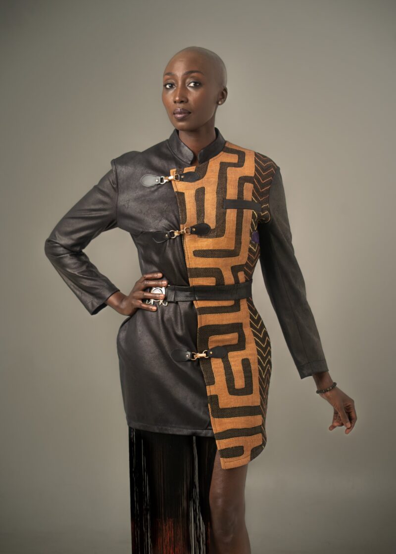 Veste-Robe Femme ·LOBIKO Simili-Cuir & Raphia · Pièce Unique