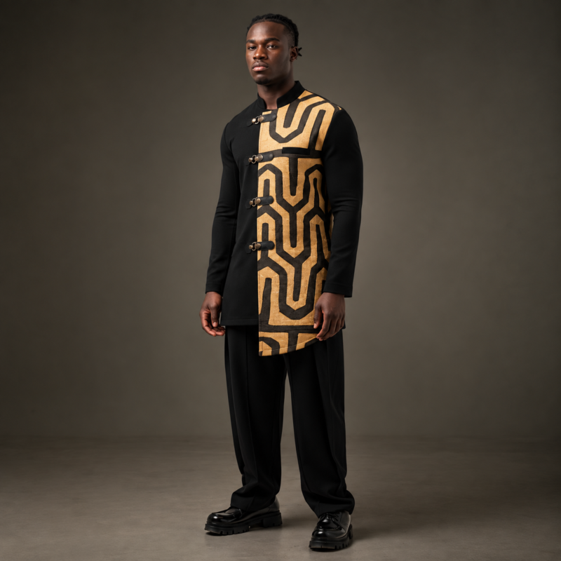 Chemise raphia Kuba Col Mao « MBOKA » —