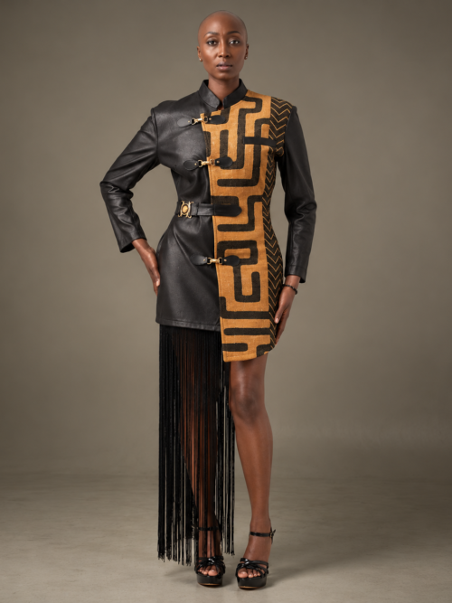 Veste-Robe Femme ·LOBIKO Simili-Cuir & Raphia · Pièce Unique