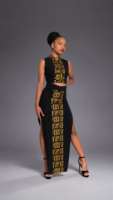 Crop Top NGUYA – Col Mao Wax Noir & Or Pailleté
