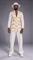 Veste MOKONZI – Blazer Croisé Kente Ashanti Blanc & Or Ghana