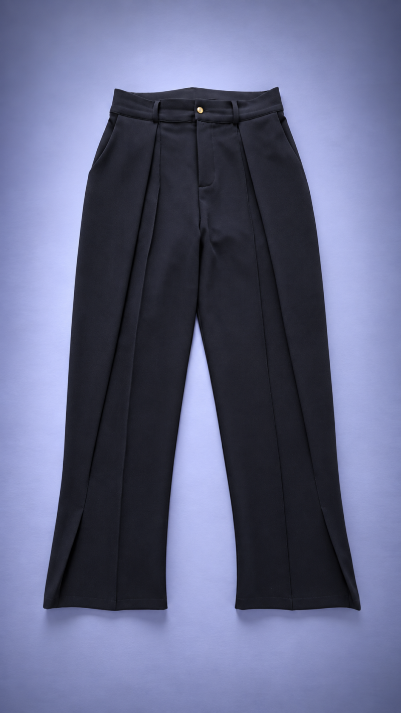 Pantalon pince plissée LIBOSO – Crêpe Fluide Noir Oversize Croisé | S.Keïdgi