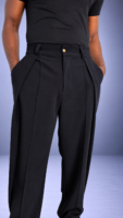 Pantalon pince plissée LIBOSO – Crêpe Fluide Noir Oversize Croisé | S.Keïdgi