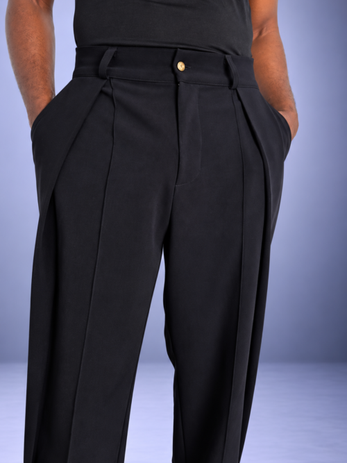 Pantalon pince plissée LIBOSO – Crêpe Fluide Noir Oversize Croisé | S.Keïdgi