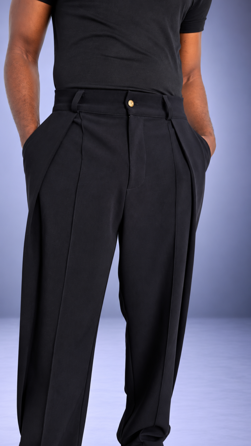 Pantalon pince plissée LIBOSO – Crêpe Fluide Noir Oversize Croisé | S.Keïdgi