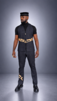 Pantalon BOKONZI – Denim Noir & Raphia Kuba Congo