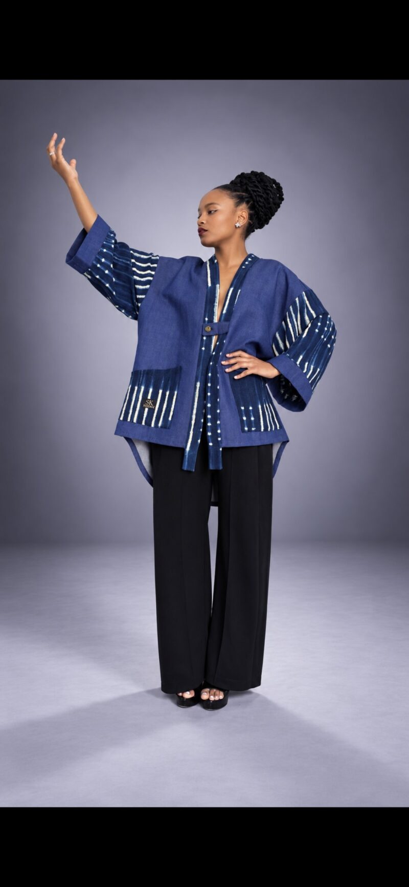 Kimono NZELA – Veste Jean Brut & Indigo Rayé Burkina Faso