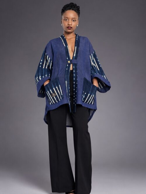 Kimono NZELA – Veste Jean Brut &  Indigo Rayé Burkina Faso