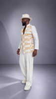 Veste MOKONZI – Blazer Croisé Kente Ashanti Blanc & Or Ghana