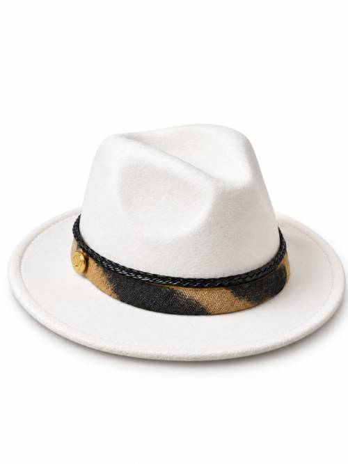 Chapeau Elingui Blanc Ivoire – Ceinture Raphia & Bouton Doré
