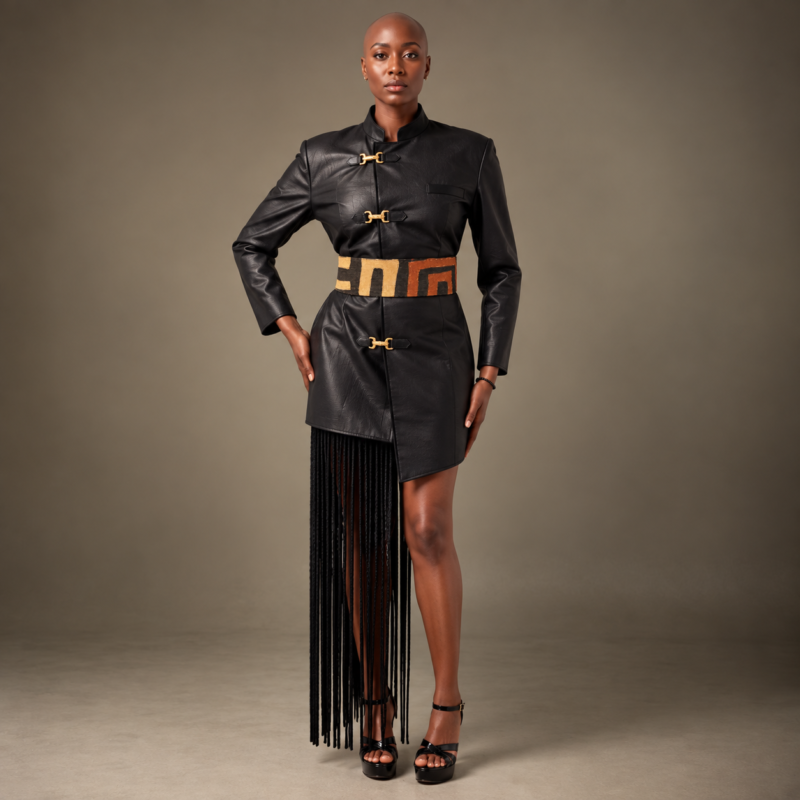 Ceinture Femme Raphia Kuba & Jersey Noir – À Nouer à la Taille