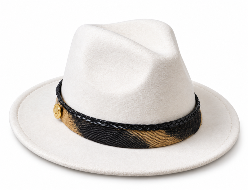 Chapeau Elingui Blanc Ivoire – Ceinture Raphia & Bouton Doré