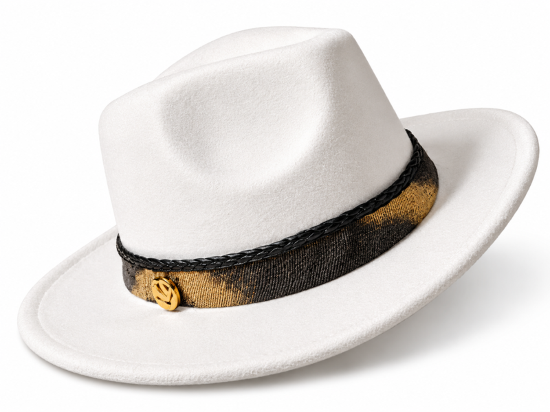Chapeau Elingui Blanc Ivoire – Ceinture Raphia & Bouton Doré